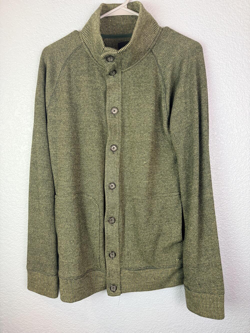 Banana Republic Sweater Womens XL Green Button Front Cardigan Mock Neck Pockets